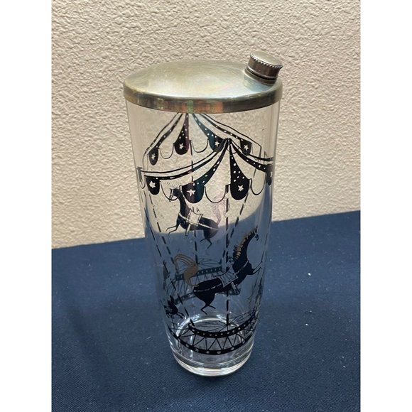 Vintage Circus Carousel Horses Poodles Cocktail Shaker Black Gold Retro - Picture 1 of 9